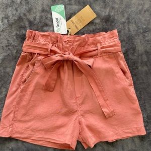 NWT Thread and Supply High Waist Paper Bag Tie Shorts Coral Brick Dust Size XS
